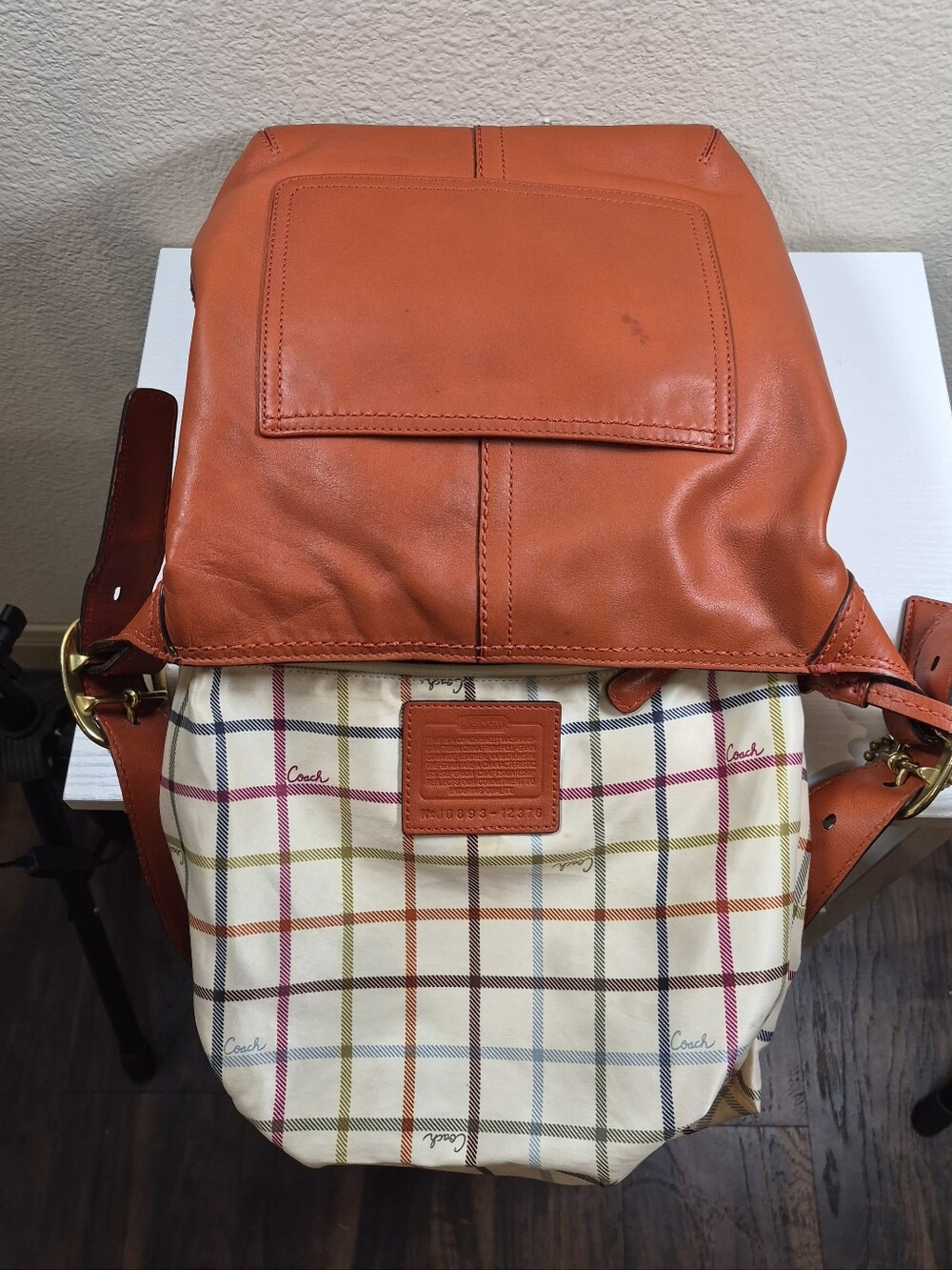 Coach Orange Leather Bleeker Duffle with Tattersall lining - Picture 5 of 16